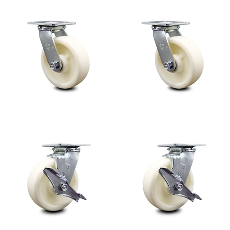 Service Caster 6 Inch Nylon Swivel Caster Set with Roller Bearings 2 Brakes SCC-30CS620-NYR-2-TLB-2